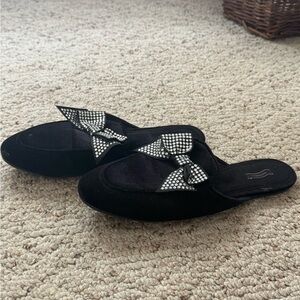 Victoria's Secret Black Rhinestone Bow Slippers